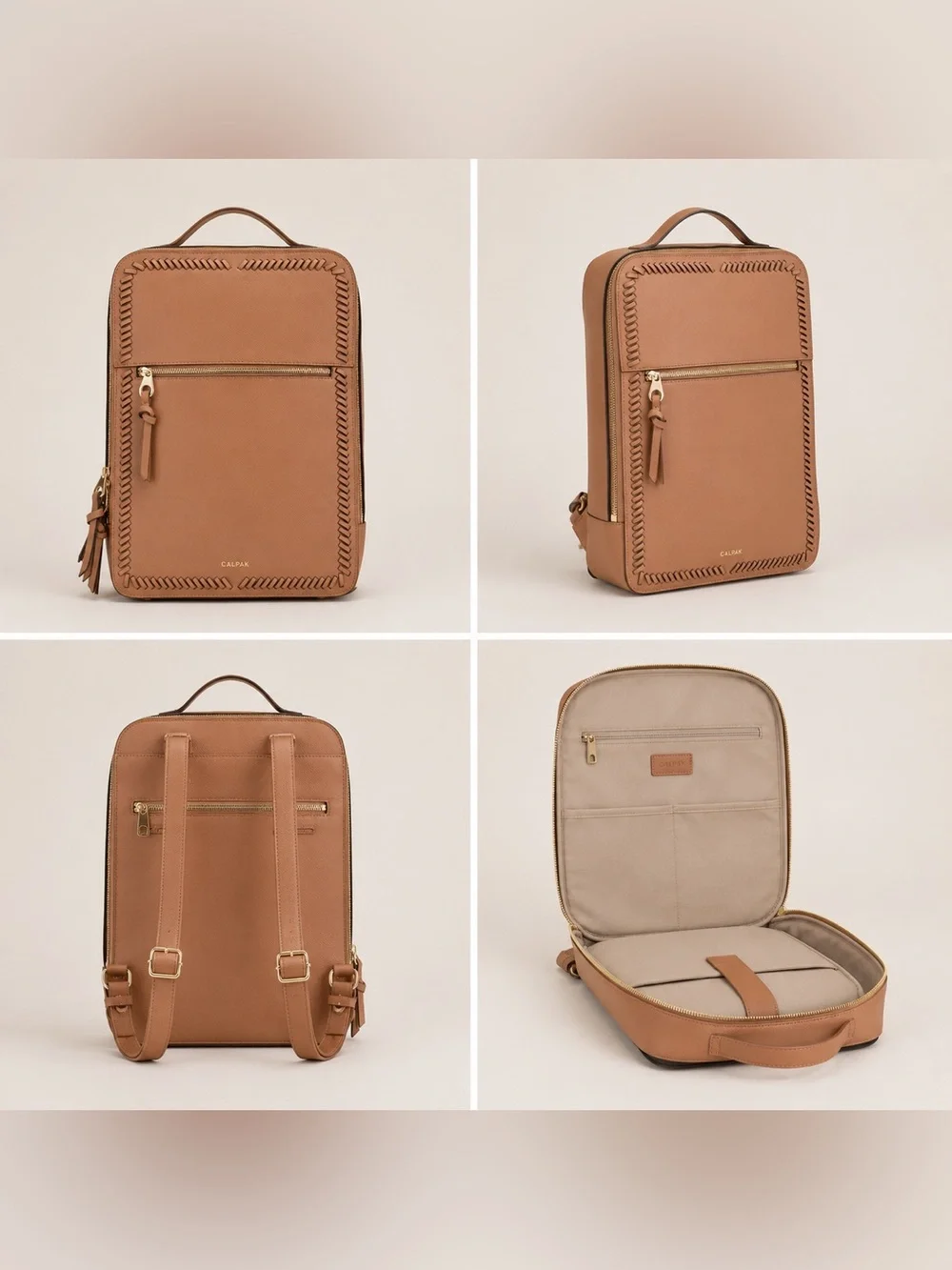 Calpak Tan Leather Laptop Backpack 15”